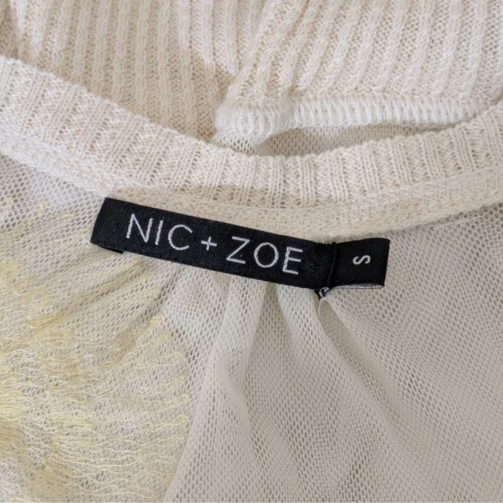 Nic + Zoe Mesh Sweater Cream Floral Embroidered Button Up Cardigan Small - Picture 4 of 13